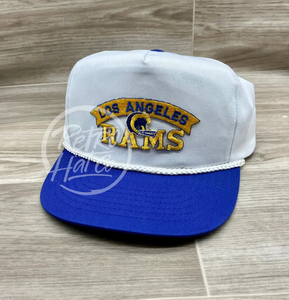 Vintage 90s Los Angeles Rams Patch on White/Blue Retro Rope Hat