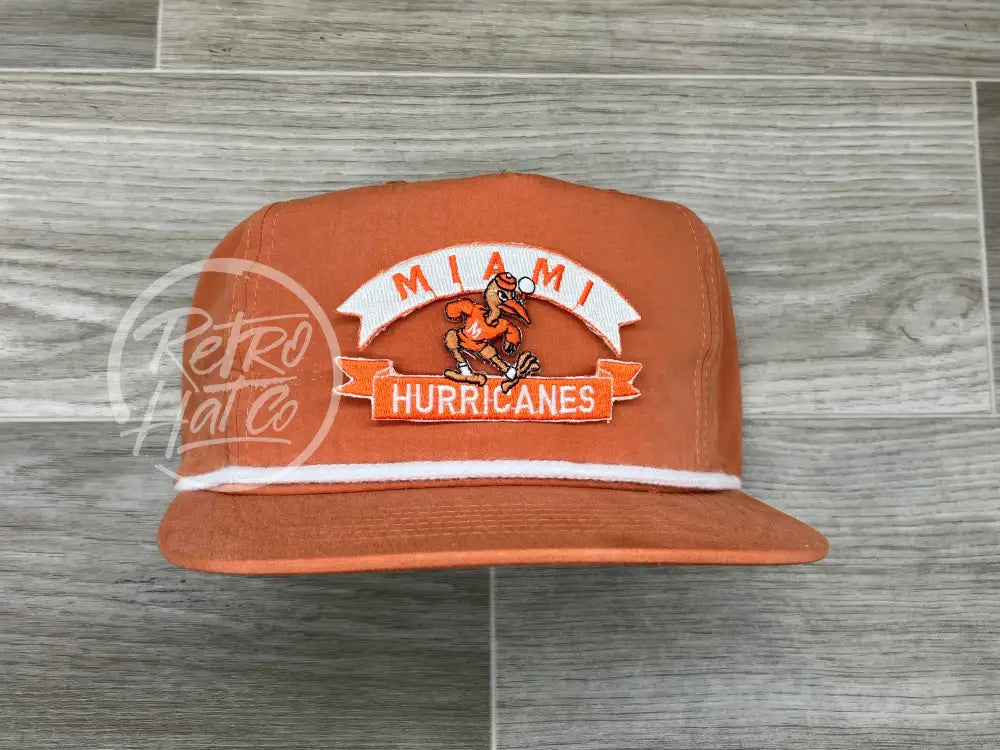 Vintage 90s Miami Hurricanes Patch on Orange Poly Rope Hat