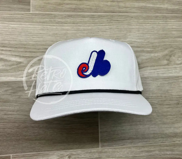 Vintage 90S Montreal Expos Patch On White Retro Hat W/Black Rope Ready To Go