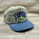 Vintage 90S New York Yankees (Navy Arch) Patch On Stonewashed Sand/Charcoal Retro Rope Hat Ready To