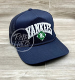 Vintage 90S New York Yankees (White Arch) Patch On Navy Meshback Trucker Hat Ready To Go