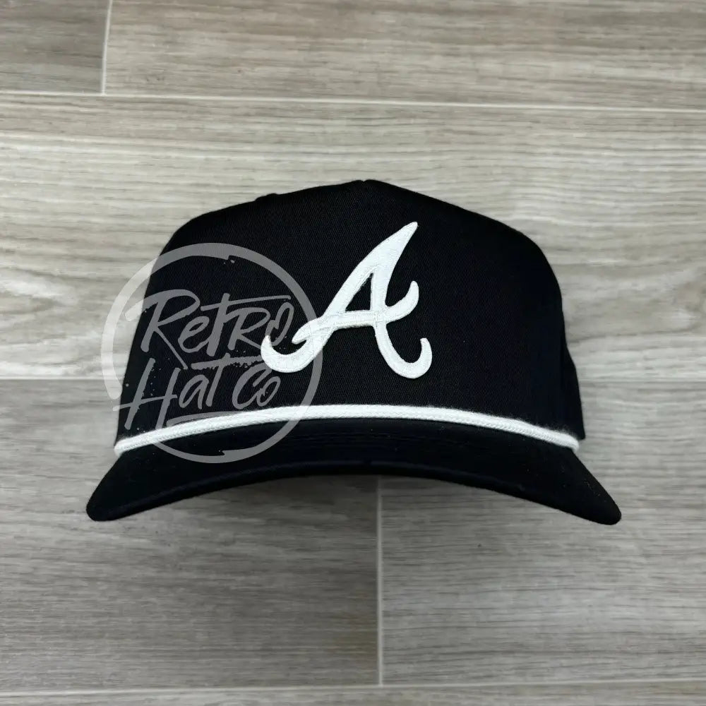 Vintage Atlanta Braves A Patch on Black Retro Hat w White Rope