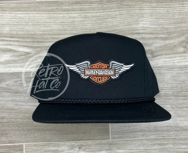 Vintage Harley Davidson Wings Patch On Black Classic Rope Hat Ready To Go