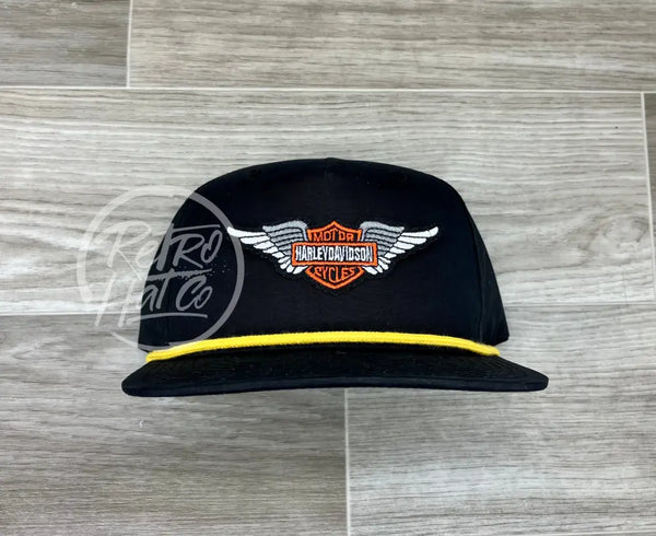 Vintage Harley Davidson Wings Patch on Black Retro Hat w 