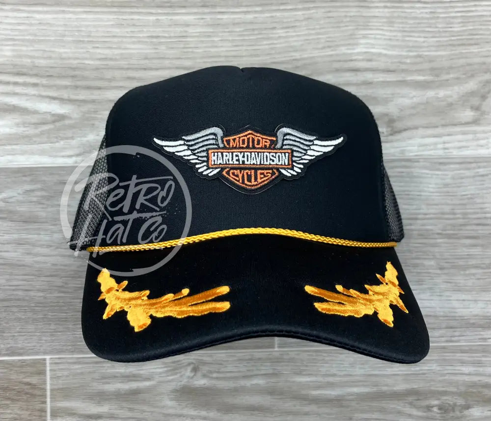 Vintage Harley Davidson Wings Patch on Black Trucker Hat w  display picture 3