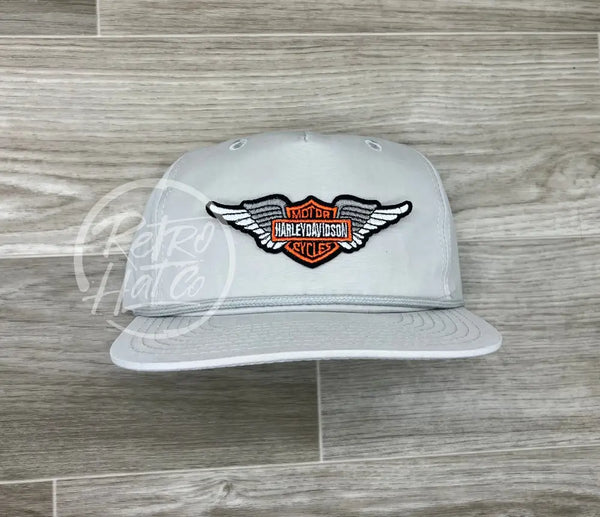Vintage Harley Davidson Wings Patch On Smoke Gray Retro Rope Hat Ready To Go