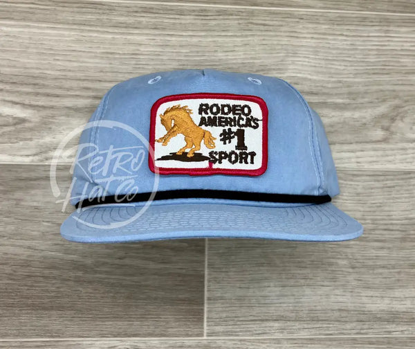 Vintage Rodeo #1 Sport On Baby Blue Retro Hat W/Black Rope Red Border Ready To Go