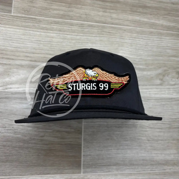 Vintage Sturgis ‘99 Biker Rally / Eagle Patch on Black Retro Rope Hat