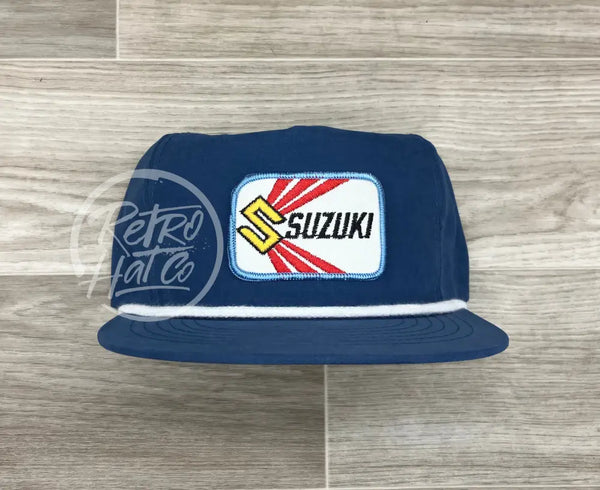 Vintage Suzuki Patch On Blue Retro Poly Rope Hat Ready To Go
