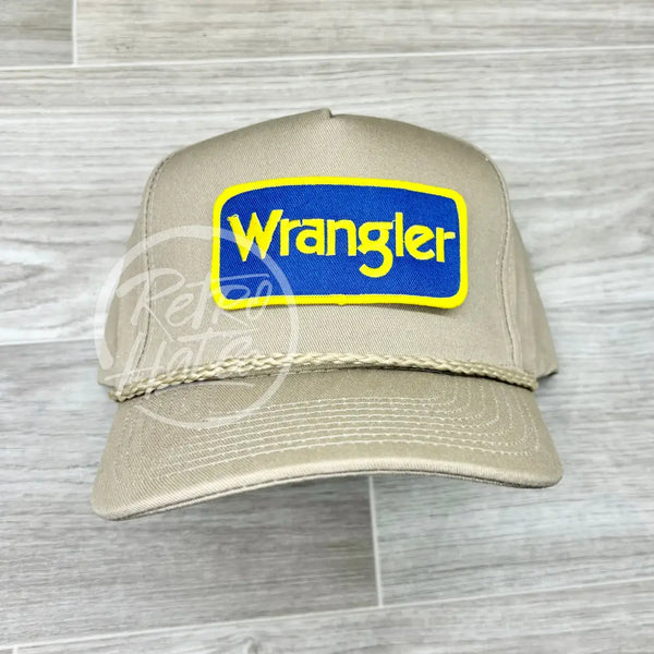 Wrangler (Blue) on Tall Tan Retro Rope Hat