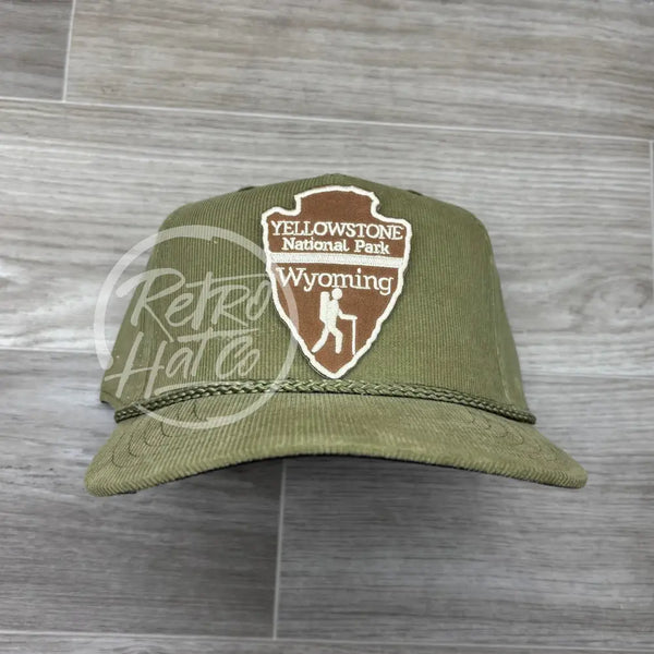 Yellowstone Nat’l Park Arrowhead on on Olive Corduroy Rope Hat Ready to Go